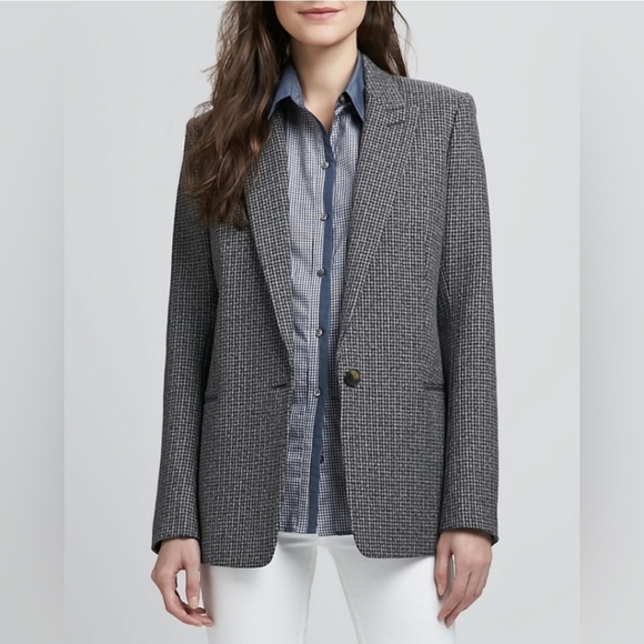 Theory Ganella Blazer Virgin Wool Houndstooth Black Business Suit Jacket Size 4 - Picture 1 of 12